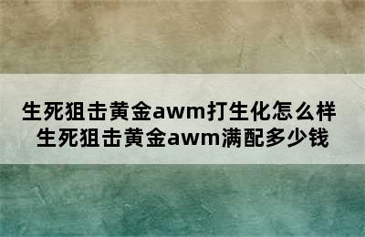 生死狙击黄金awm打生化怎么样 生死狙击黄金awm满配多少钱